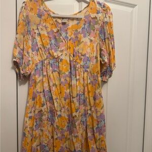 Billabong Pastel Floral V-Neck Dress in Yellow and Lavender
